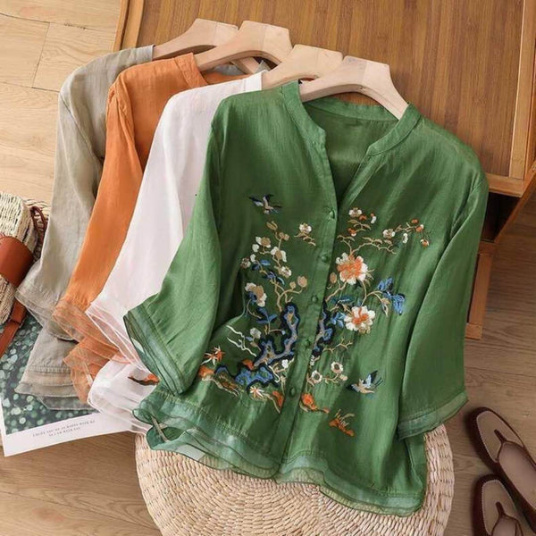 Embroidery Casual Wear Crew Neck Half Sleeve Tunics