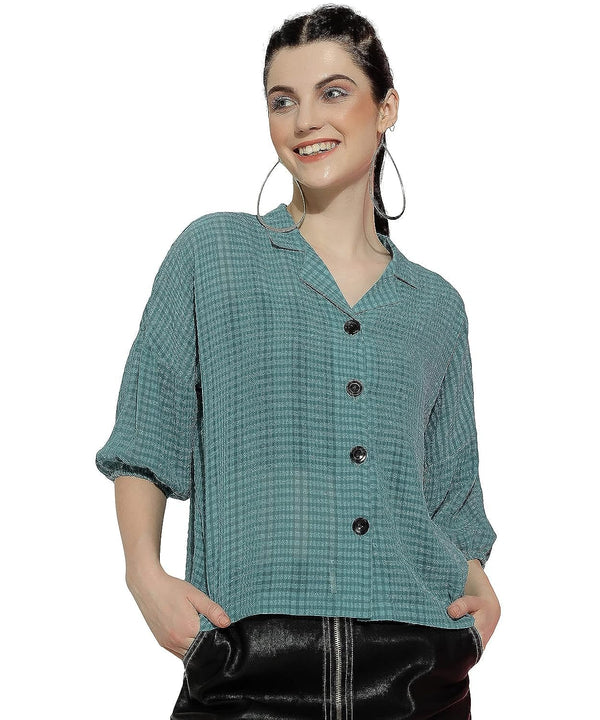 Womens Georgette Solid Loose Sleeve Shirt Top