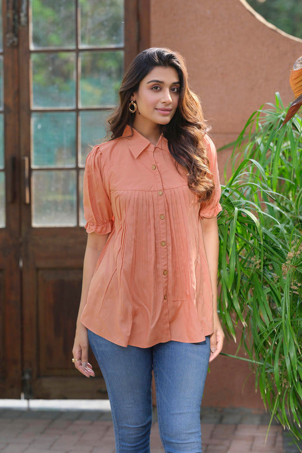 Heavy Rayon Solid Peach Half Sleeve Tunic