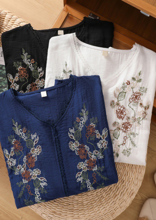 Embroidery Casual Wear Crew Neck Half Sleeve Tunics