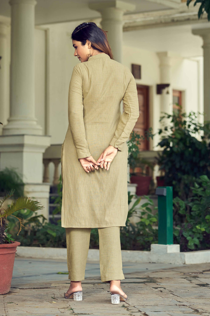 Pista Gray Pure Luxury Linen Kurti With Pant