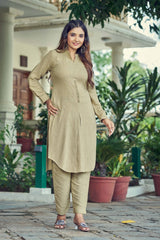 Pista Gray Pure Luxury Linen Kurti With Pant