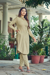 Pista Gray Pure Luxury Linen Kurti With Pant