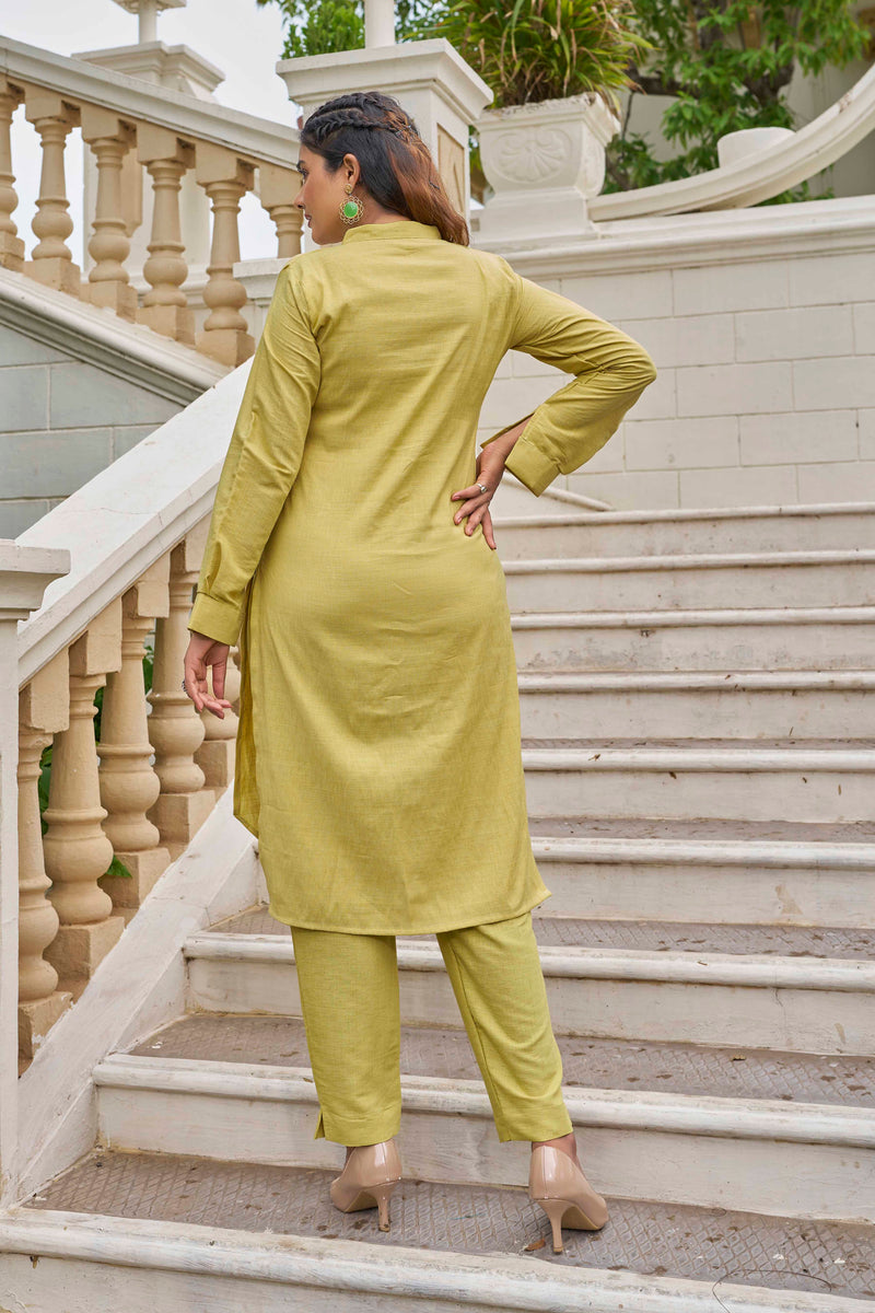 Yellow Pure Luxury Linen Kurti With Pant