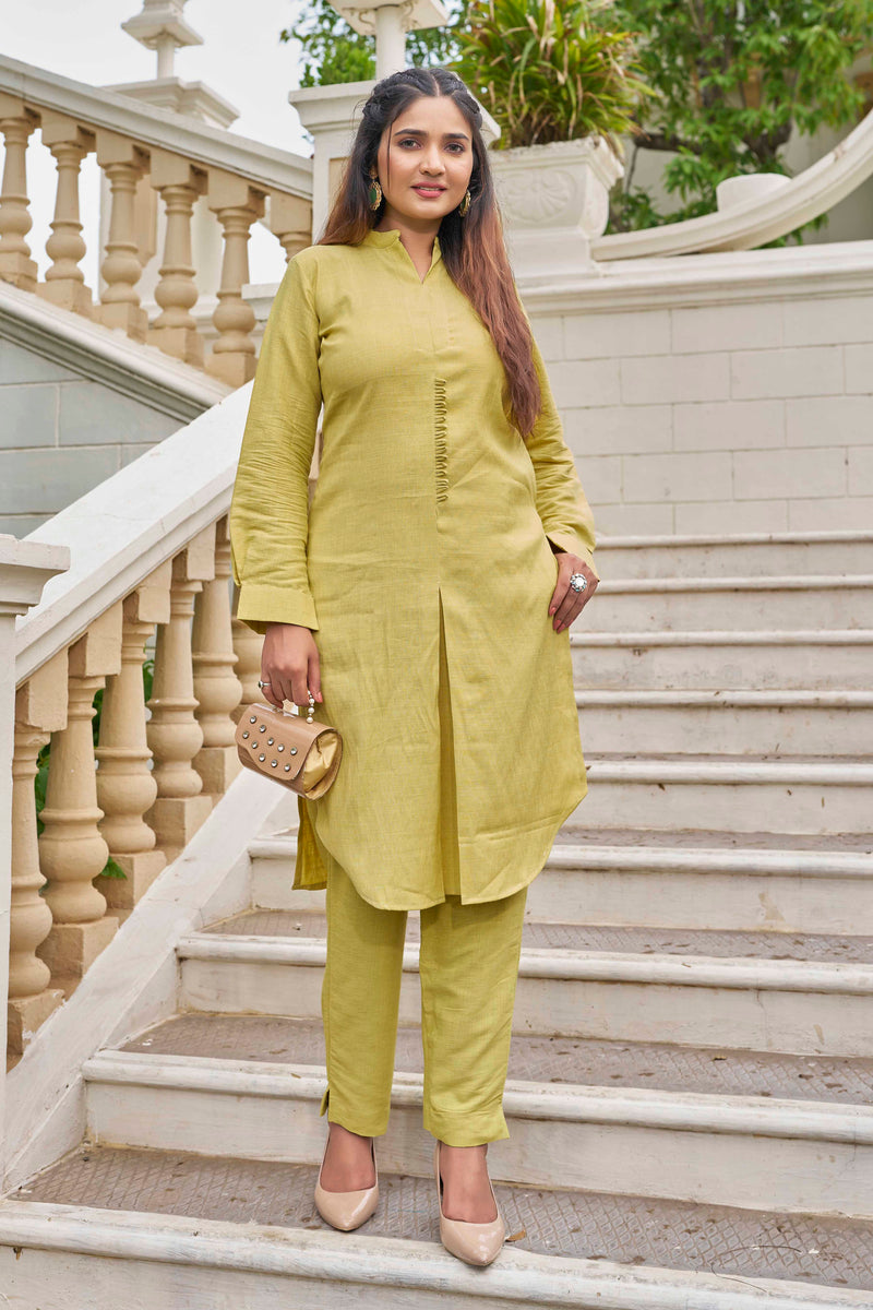 Yellow Pure Luxury Linen Kurti With Pant