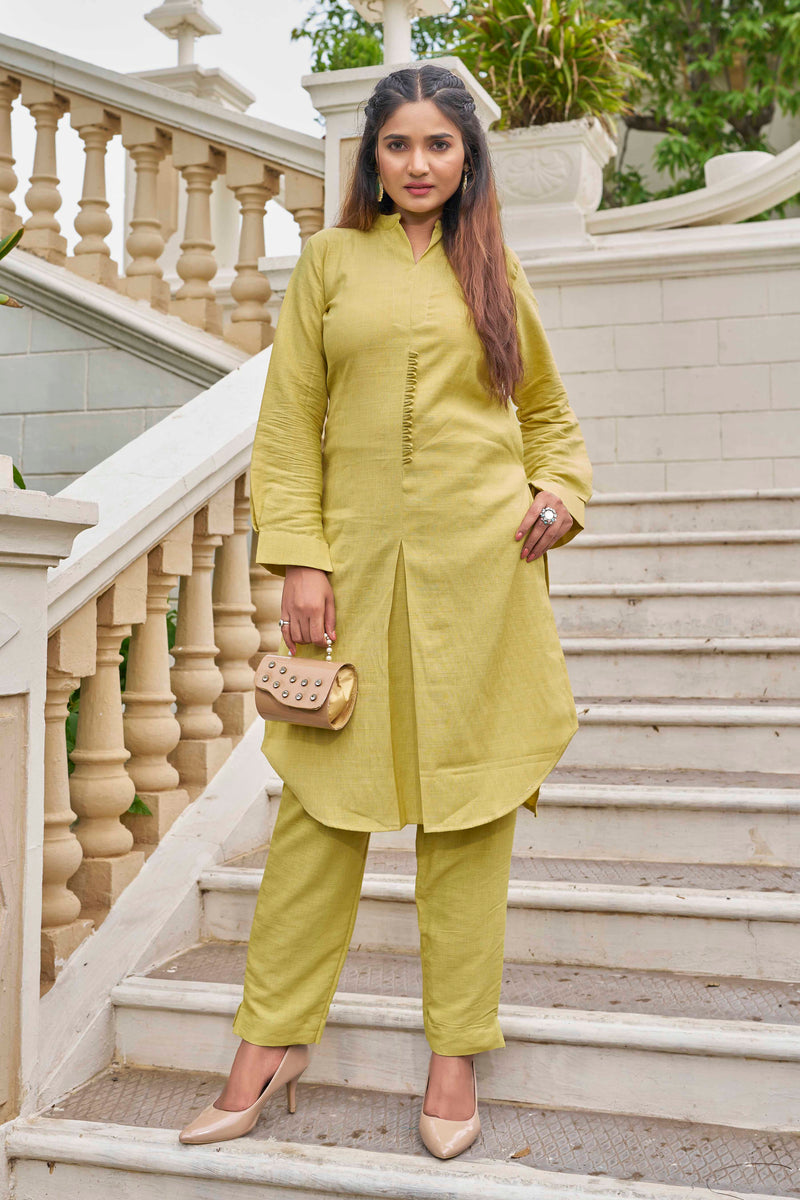 Yellow Pure Luxury Linen Kurti With Pant