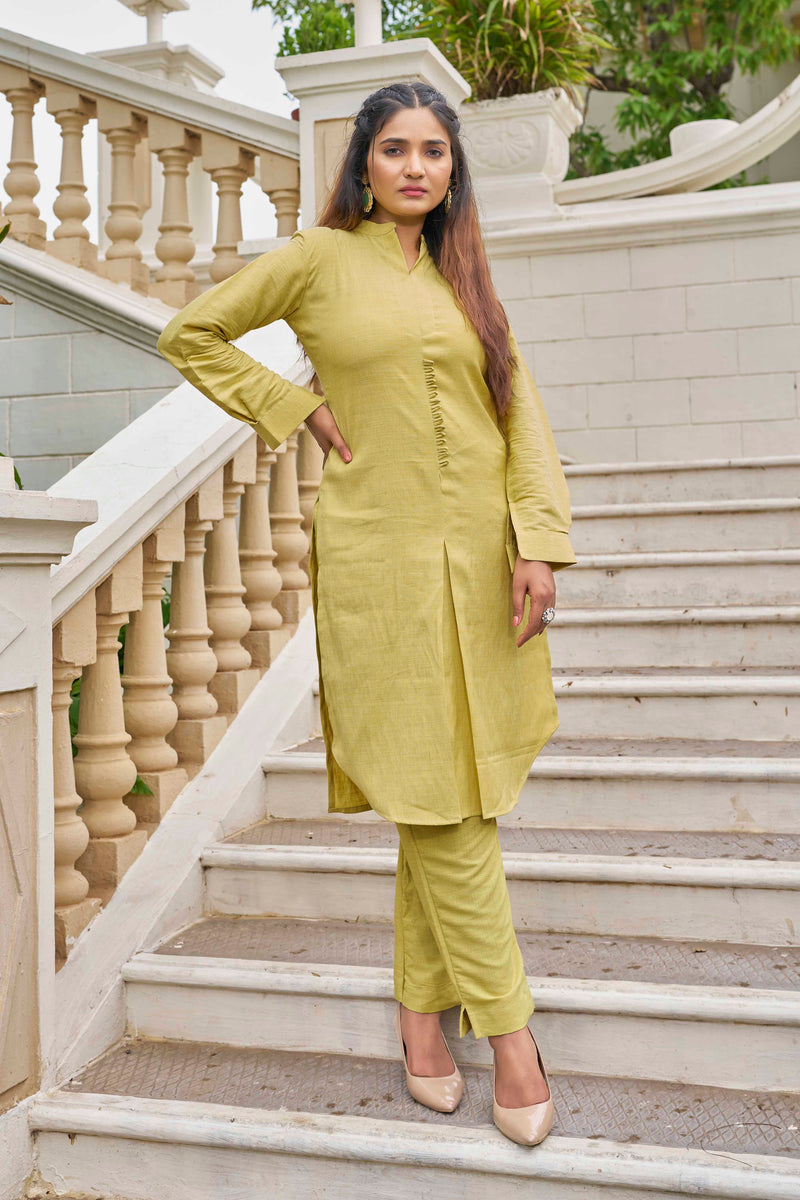 Yellow Pure Luxury Linen Kurti With Pant