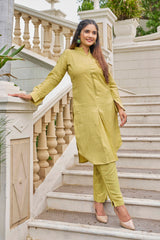 Yellow Pure Luxury Linen Kurti With Pant