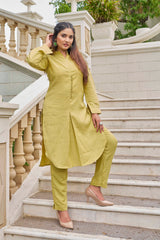 Yellow Pure Luxury Linen Kurti With Pant