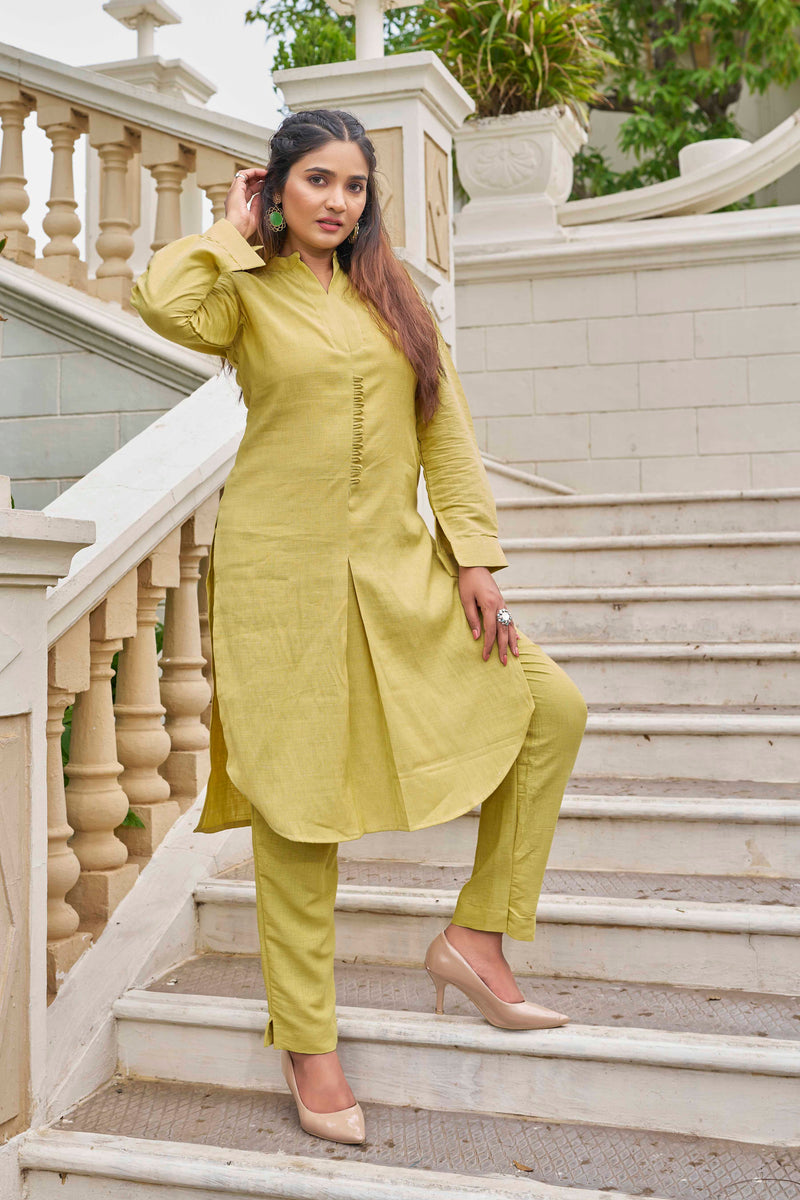 Yellow Pure Luxury Linen Kurti With Pant