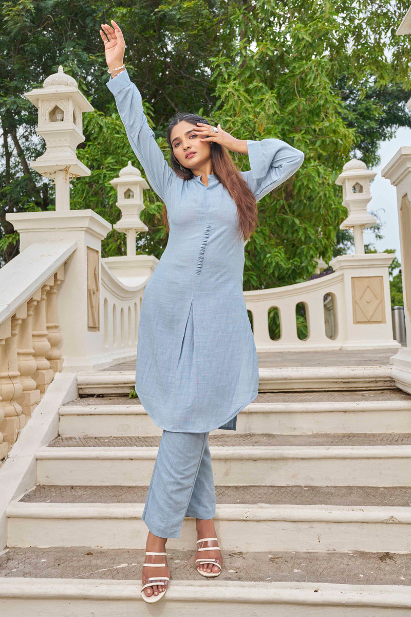 Sky Pure Luxury Linen Kurti With Pant