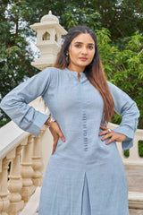 Sky Pure Luxury Linen Kurti With Pant